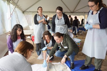 Laying out salvaged papers